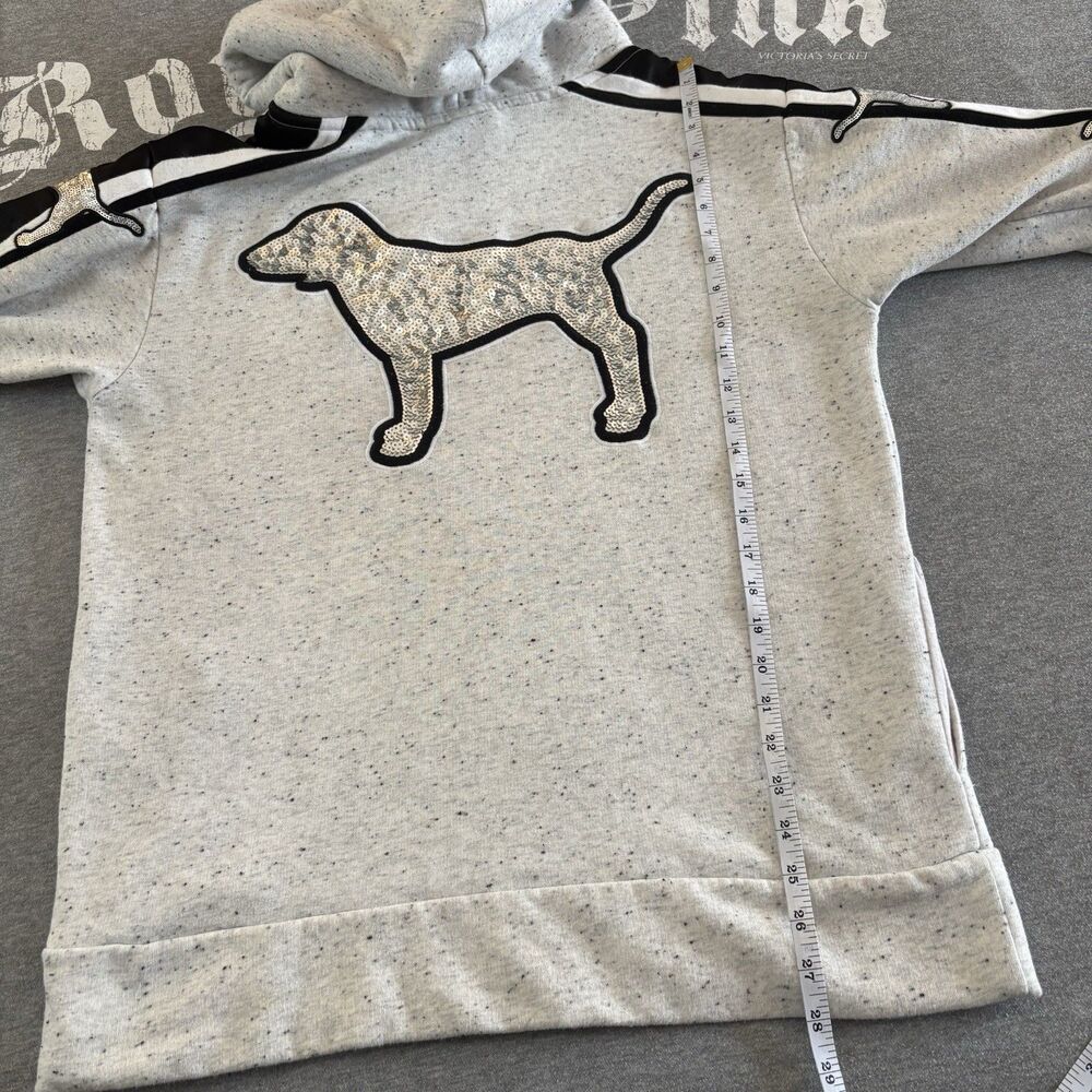 Victoria's Secret PINK Hoodie Silver Sequin Bling Pup Dog Logo Pullover Medium - Picture 13 of 16